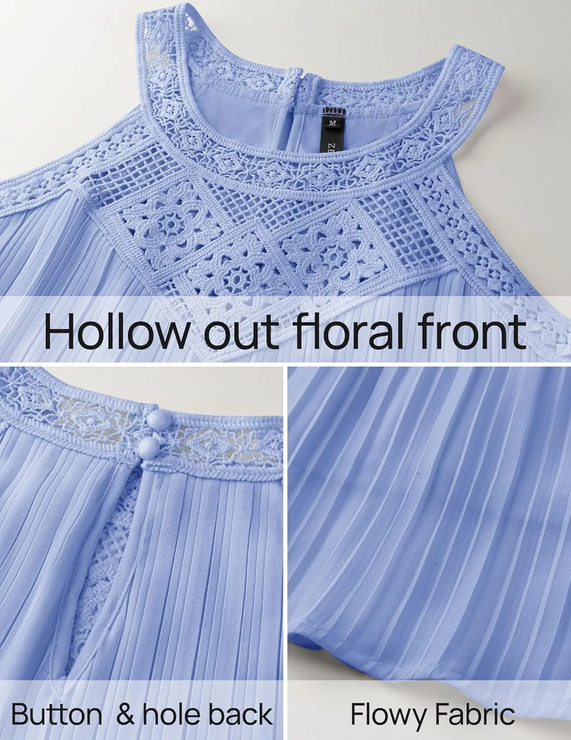 ZESICA Women's 2025 Summer Halter Chiffon Mini Dresses Sleeveless Hollow Out A Line Flowy Ruffle Beach Vacation Sundress