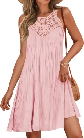 ZESICA Women's 2025 Summer Halter Chiffon Mini Dresses Sleeveless Hollow Out A Line Flowy Ruffle Beach Vacation Sundress